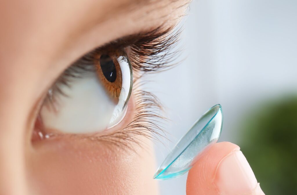 A close-up of a child's eye and a specialty contact lens.